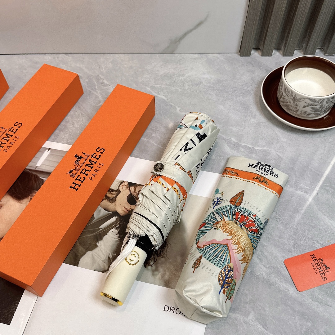 エルメス（HERMES）晴雨兼用 傘 日傘 自動折り たたみ傘 レディース メンズ