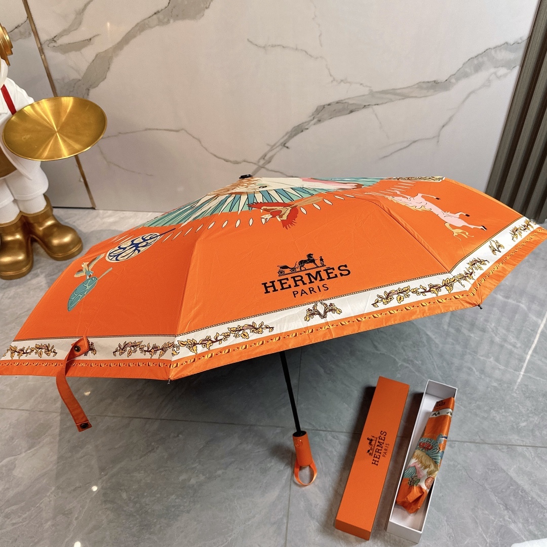 エルメス（HERMES）晴雨兼用 傘 日傘 自動折り たたみ傘 レディース メンズ