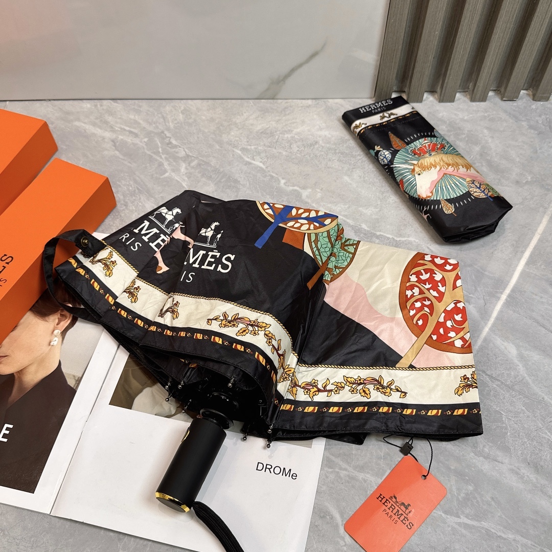 エルメス（HERMES）晴雨兼用 傘 日傘 自動折り たたみ傘 レディース メンズ
