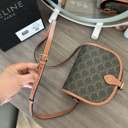 CELINE ミニ ブザス / トリオンフキャンバス＆カーフスキン タン レディース