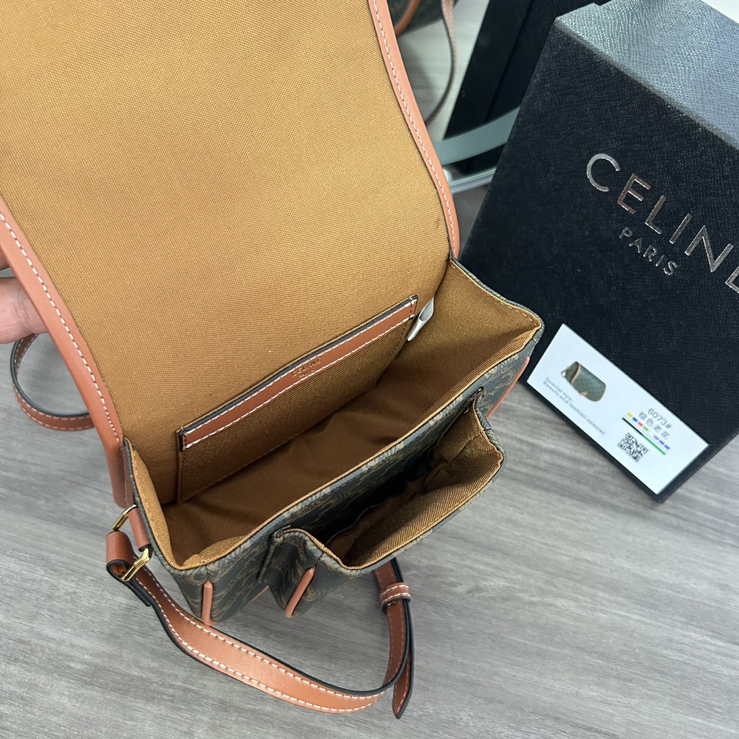 CELINE ミニ ブザス / トリオンフキャンバス＆カーフスキン タン レディース