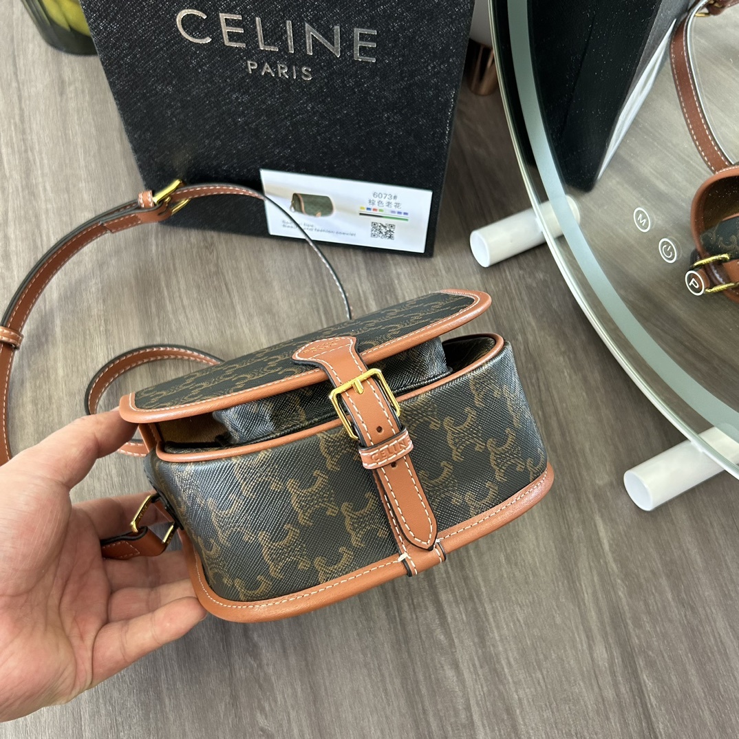 CELINE ミニ ブザス / トリオンフキャンバス＆カーフスキン タン レディース
