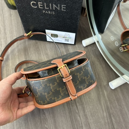 CELINE ミニ ブザス / トリオンフキャンバス＆カーフスキン タン レディース