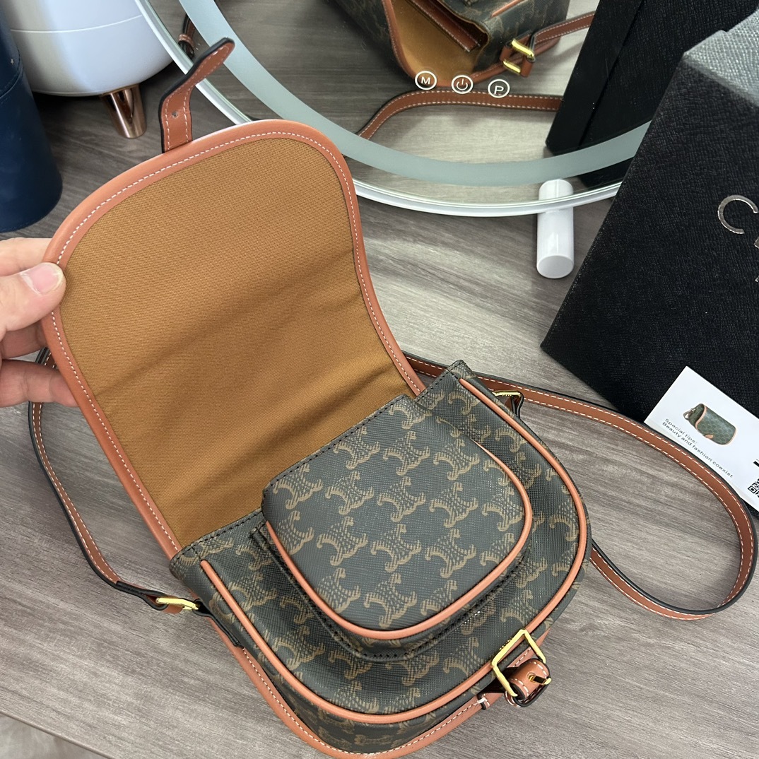 CELINE ミニ ブザス / トリオンフキャンバス＆カーフスキン タン レディース