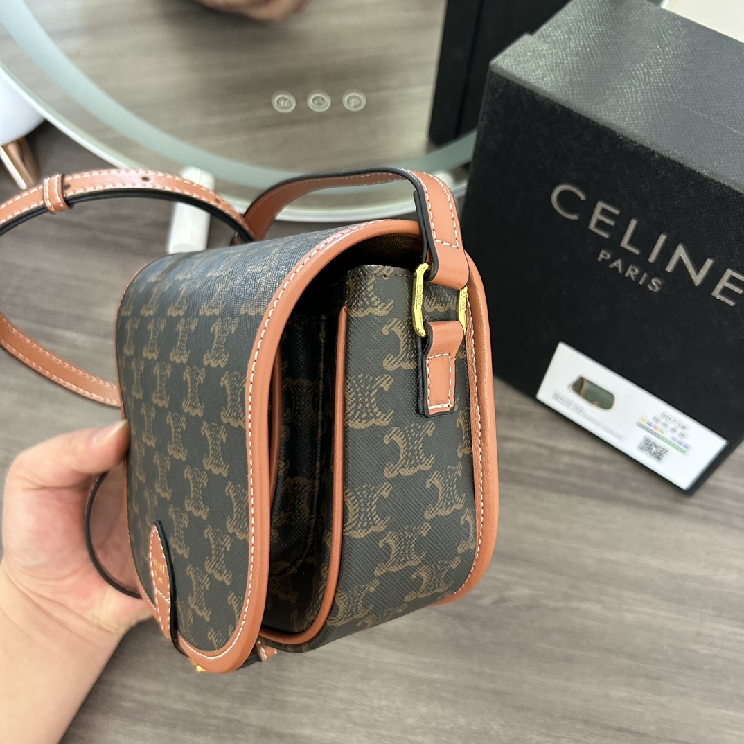 CELINE ミニ ブザス / トリオンフキャンバス＆カーフスキン タン レディース
