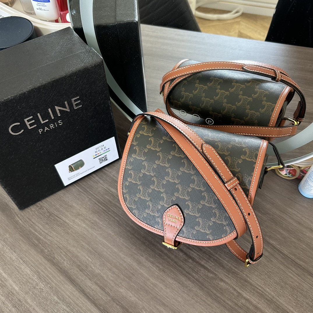 CELINE ミニ ブザス / トリオンフキャンバス＆カーフスキン タン レディース