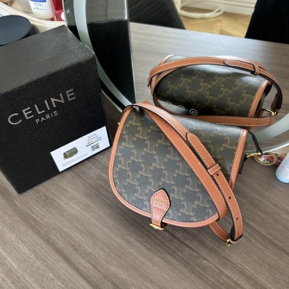 CELINE ミニ ブザス / トリオンフキャンバス＆カーフスキン タン レディース
