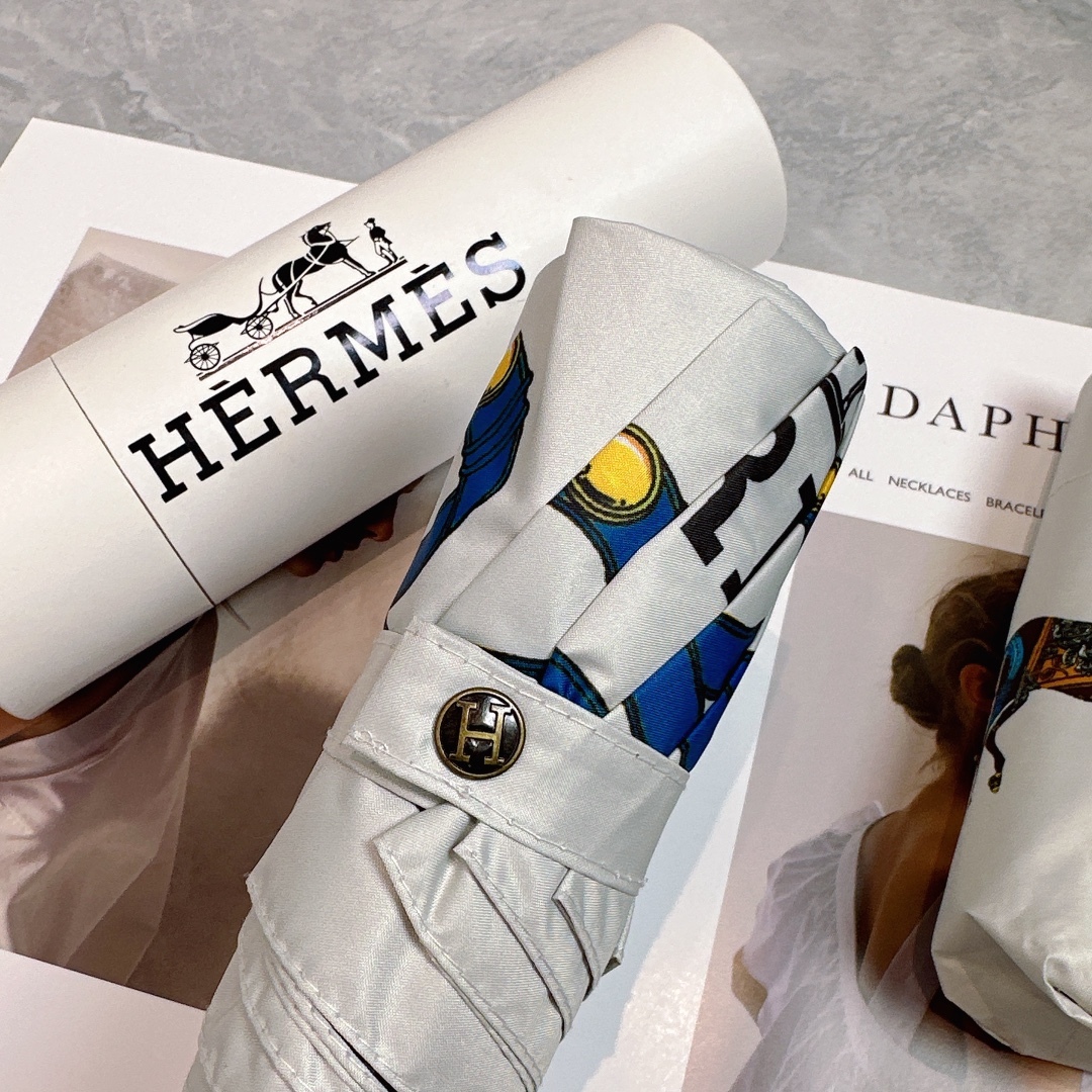 エルメス（HERMES）晴雨兼用 傘 日傘 自動折り たたみ傘 2色 レディース
