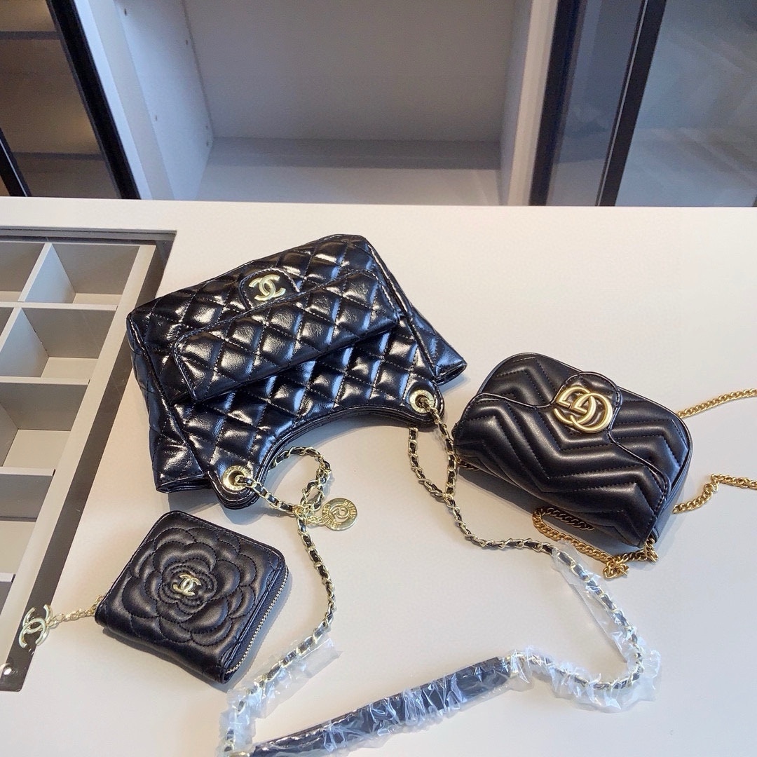 シャネル トートバッグ＋財布 グッチ ショルダーバッグ お得セット 3点 ブラック レディース