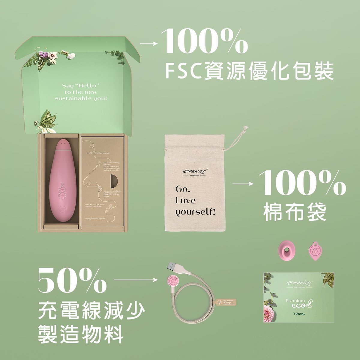 Womanizer Premium eco 環保陰蒂吸啜器 粉紅色-SING DR