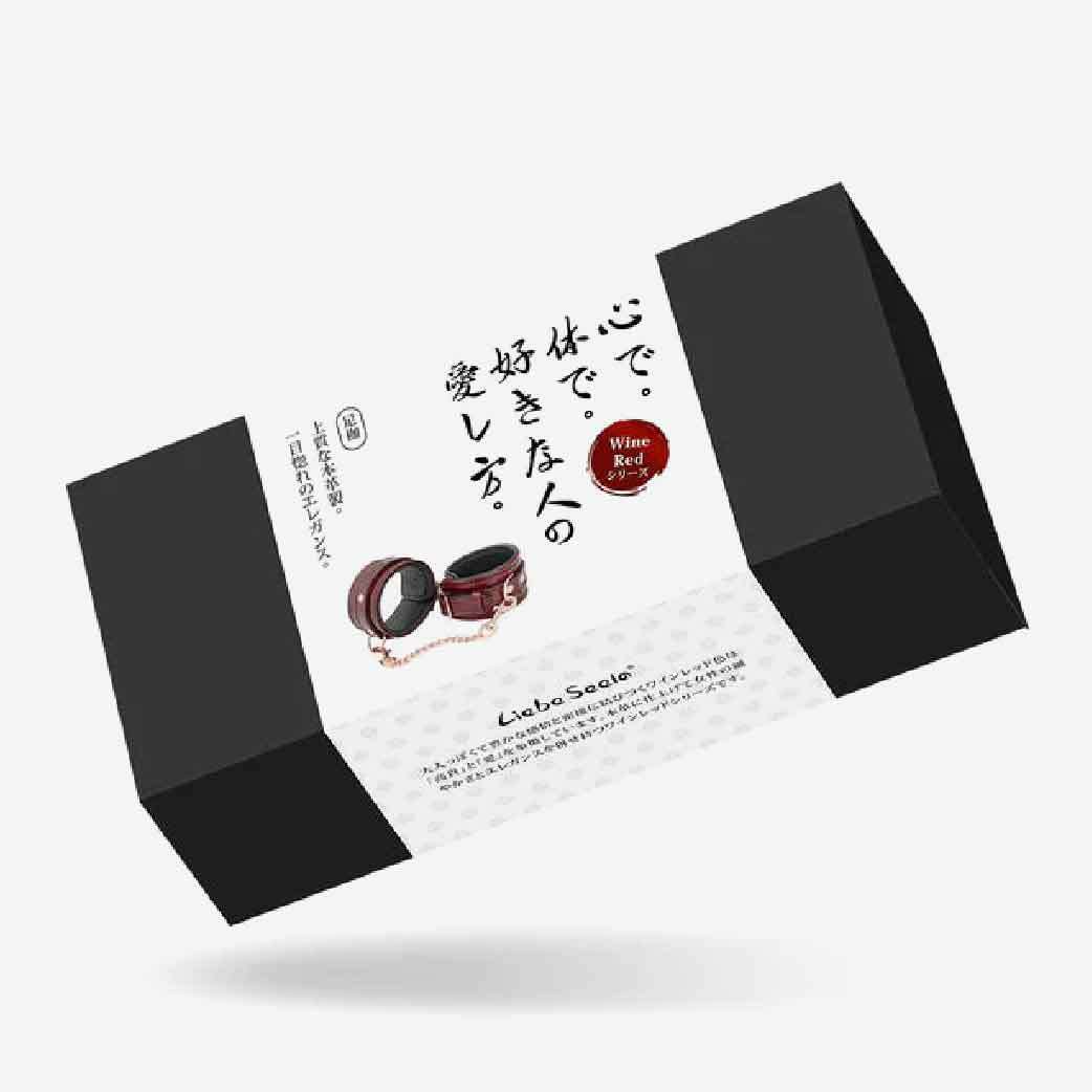 Liebe Seele 酒紅色皮革腳扣，奢華玫瑰金金屬設計，柔軟牛皮襯裡，提供舒適與穩固的 BDSM 束縛體驗。