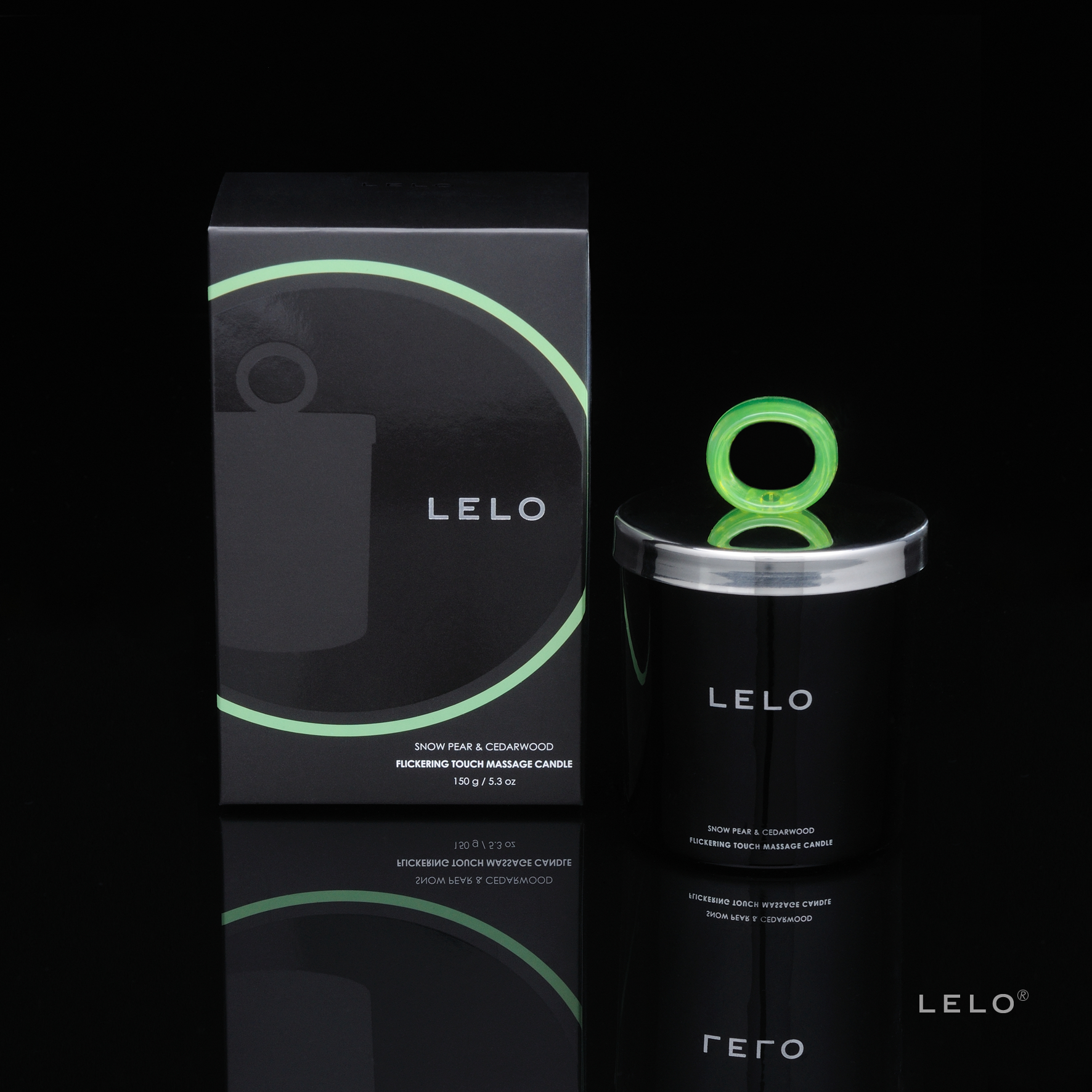 LELO 按摩蠟燭 150g，雪梨雪松木香氛，天然豆蠟製成，燃燒 36 小時，融化後可用作滋養按摩油。