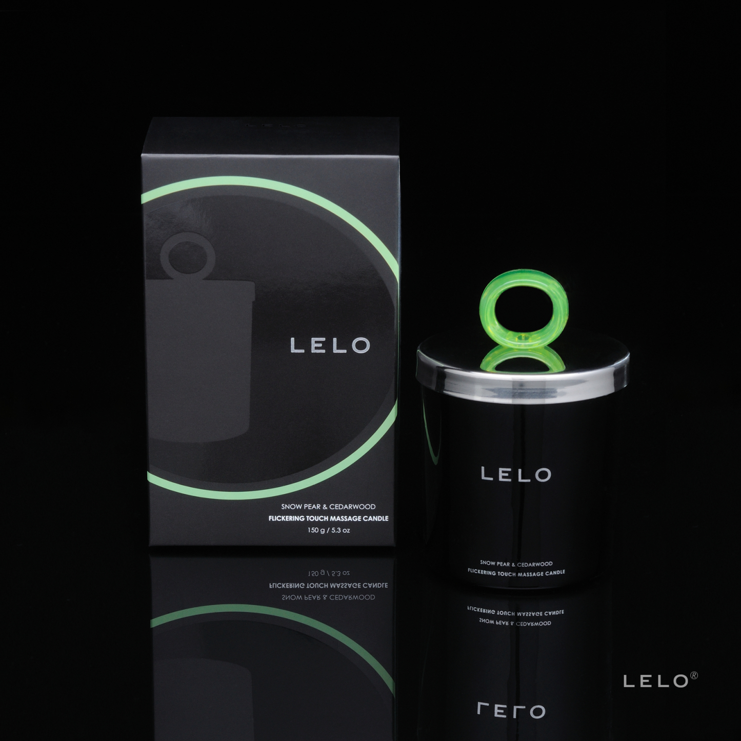 LELO 按摩蠟燭 150g，雪梨雪松木香氛，天然豆蠟製成，燃燒 36 小時，融化後可用作滋養按摩油。