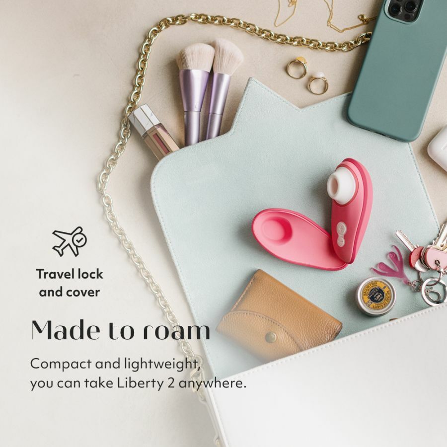 便攜式 Womanizer Liberty 2 吸啜器，Pleasure Air 非接觸技術，強烈至輕柔的快感，防水可清洗設計。