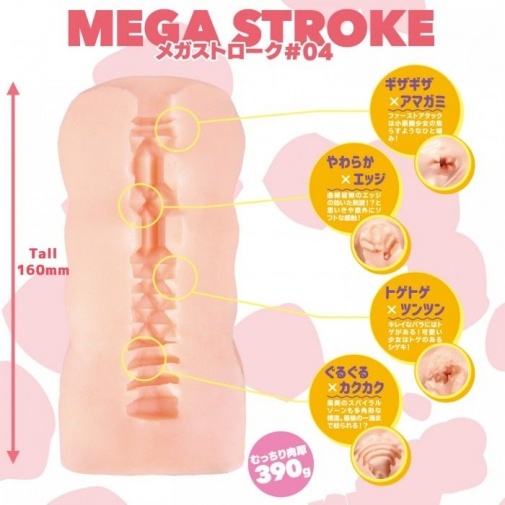 SSI Japan Mega Stroke 4代飛機杯，高度刺激入口，內部粘性結構，螺旋褶皺強化快感，附迷你潤滑劑。