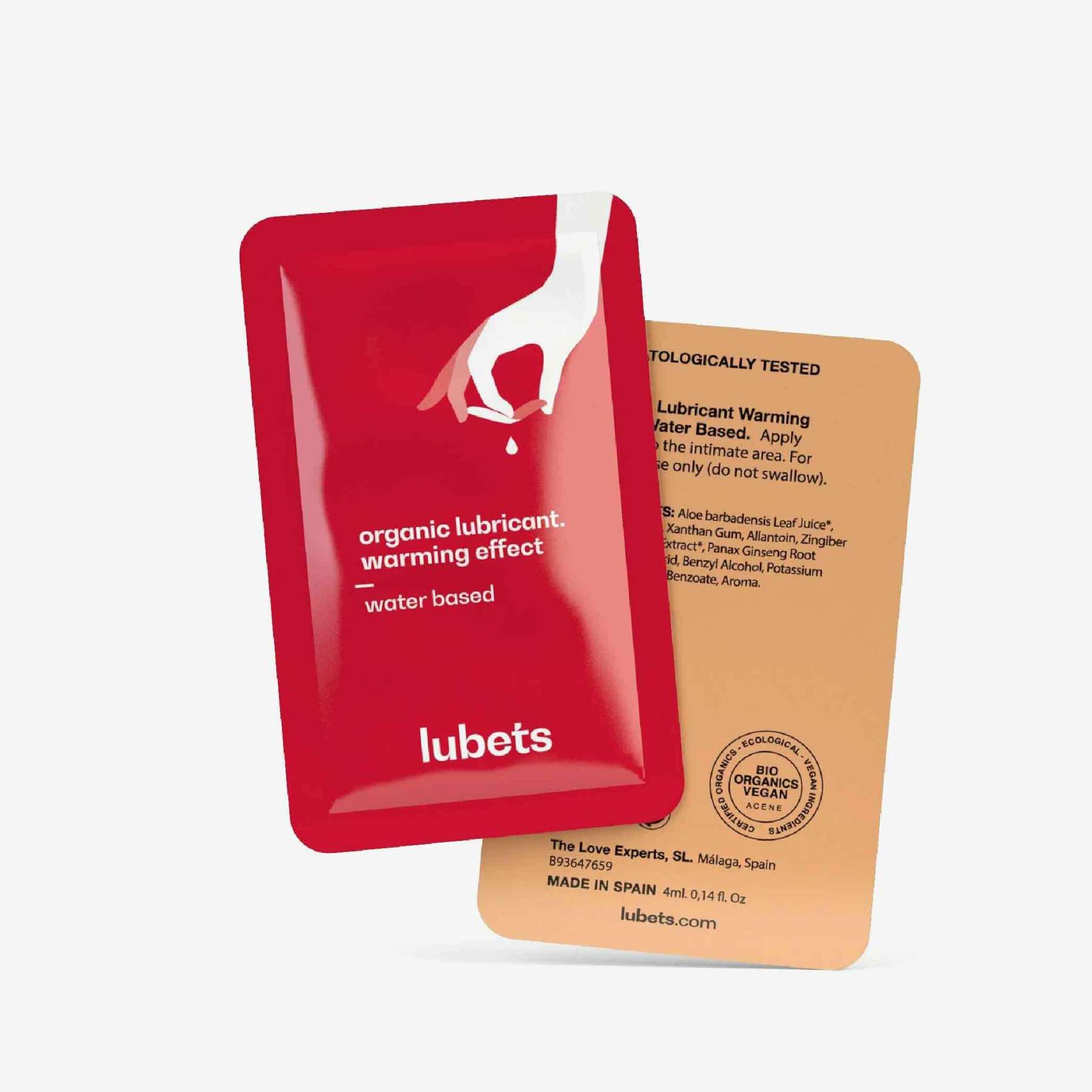 Lubets 溫感水性潤滑液，輕盈絲滑，搭配雲尼拿香氣，單片 4ml 設計，適合安全套與情趣玩具，讓性愛更親密。