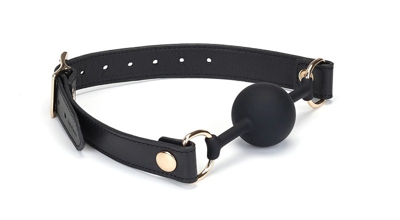 高品質矽膠球形口枷，山羊皮錶帶可調節，適合各種BDSM情境玩法。