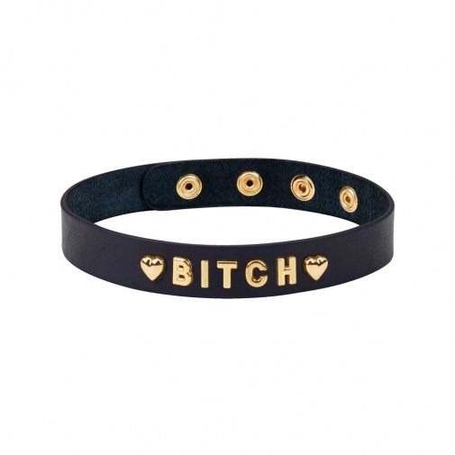 Liebe Seele Bitch 頸圈，黑色真皮材質，金色“Bitch”字體，展現霸氣支配感。