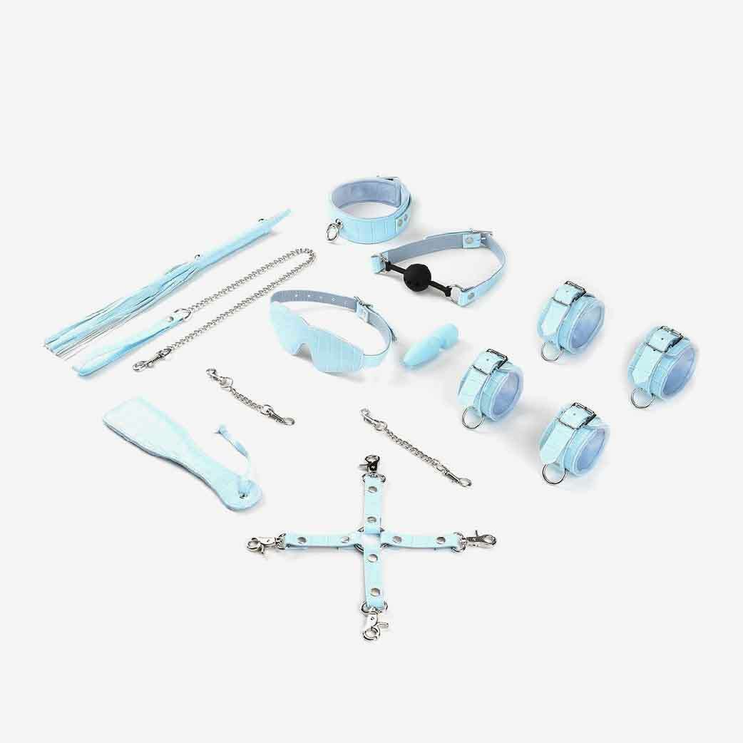 Liebe Seele Macaron 9件捆綁套裝，包含眼罩、項圈、鞭子等多功能工具，完美入門BDSM世界。