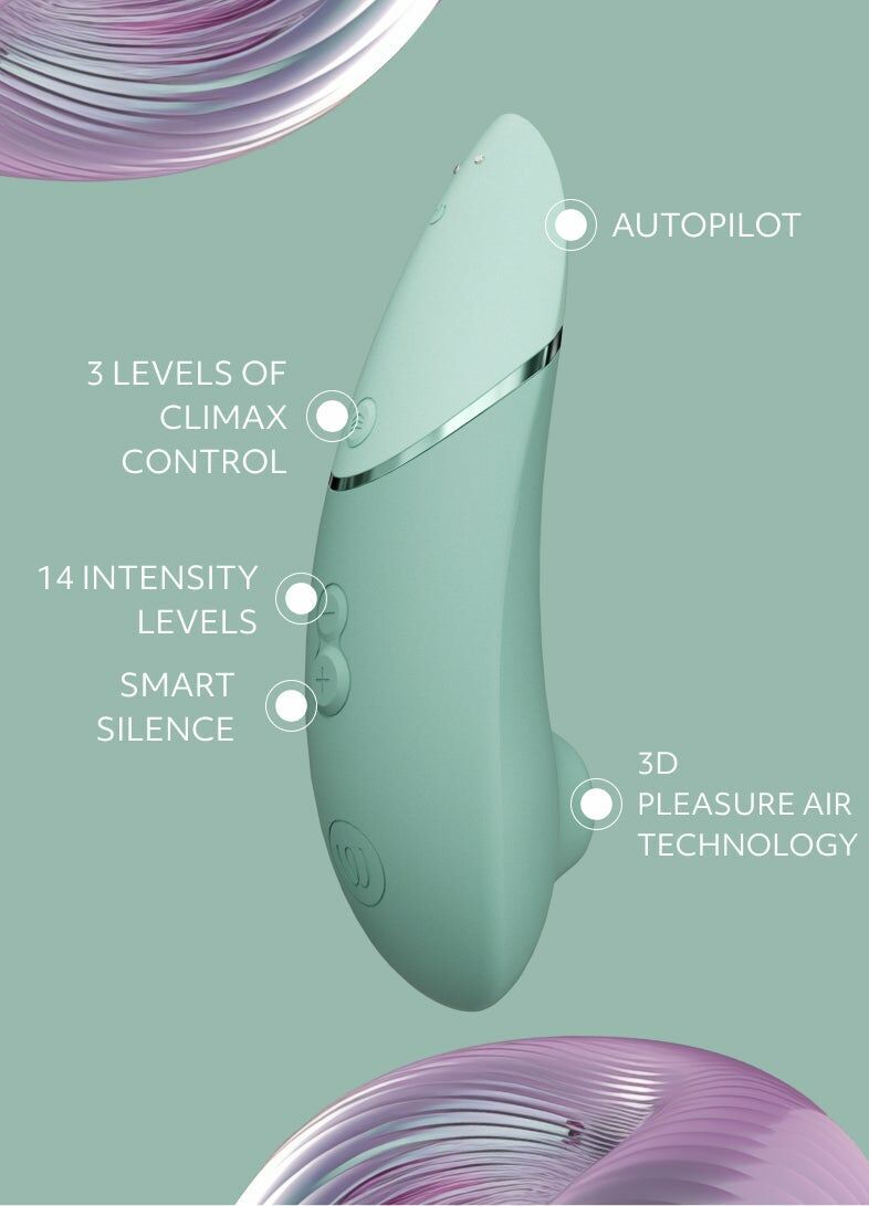 Womanizer Next 3D 吸啜器，Climax Control 功能，14段強度調節，Smart Silence 靜音技術，防水設計。