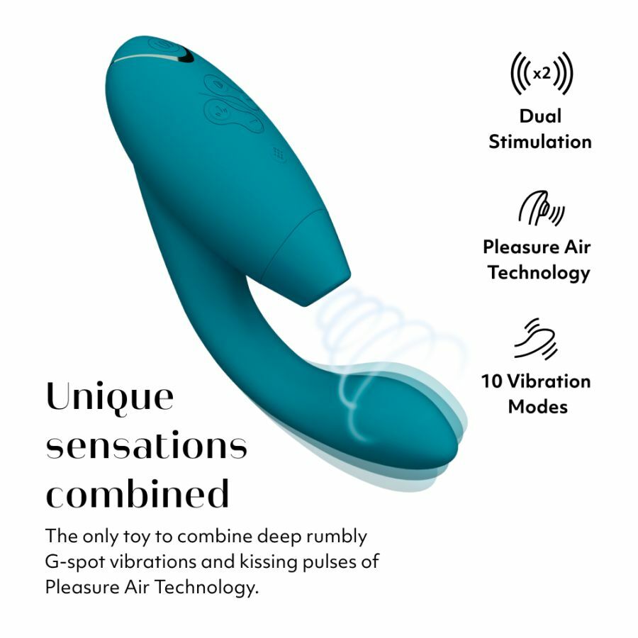 Womanizer DUO 2 便攜式按摩棒，結合G點震動與Pleasure Air空氣刺激技術。