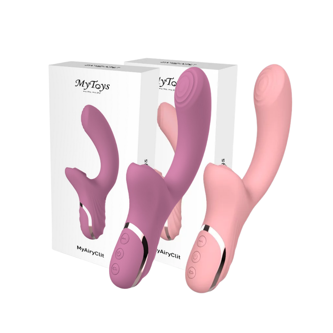 MyToys MyAiryClit 吸啜震動棒，10種吸啜+10種震動模式，G點與陰蒂雙重刺激，USB充電，IPX7防水。
