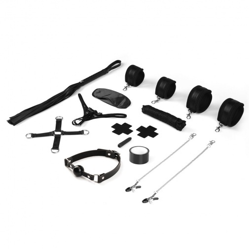 全套BDSM束縛工具，包含Neoprene材質眼罩、皮鞭、震蛋等，適合新手及進階玩家。