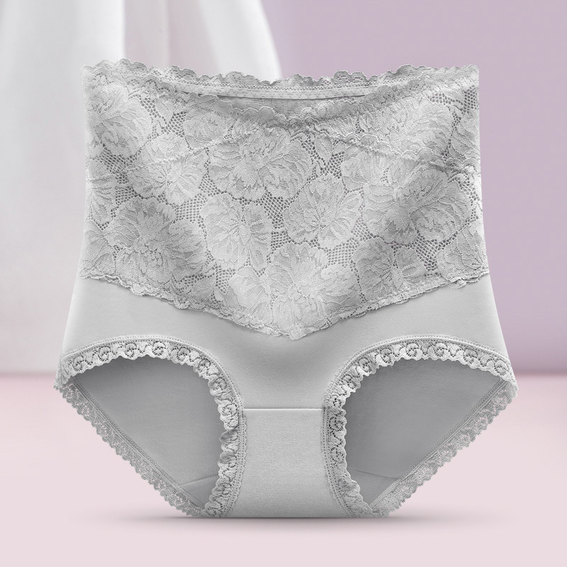 夏季新款女士內褲純棉收腹提臀全棉透氣抗菌襠蕾絲大碼高腰三角褲