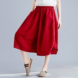 女阔腿裤 大碼寬鬆休閒燈籠褲 棉麻印花鬆緊腰短款