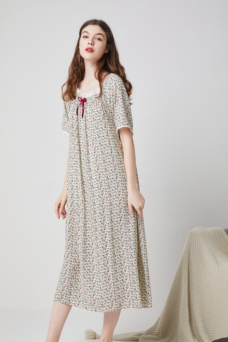 夏季女長短袖純棉歐美超長加大尺碼寬鬆公主睡衣睡衣家居服