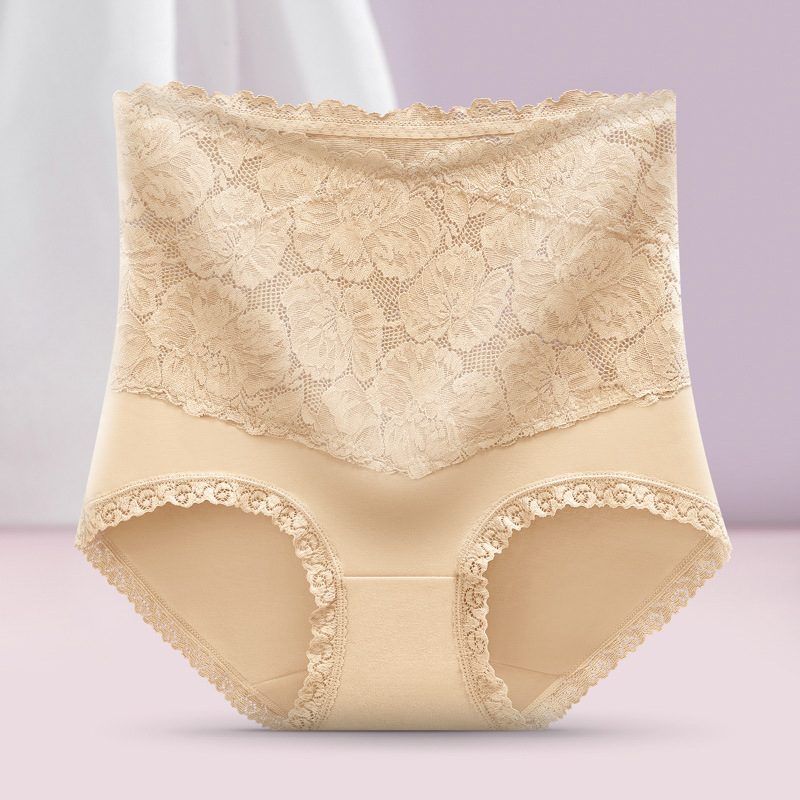 夏季新款女士內褲純棉收腹提臀全棉透氣抗菌襠蕾絲大碼高腰三角褲