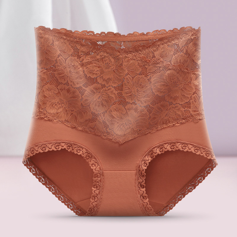 夏季新款女士內褲純棉收腹提臀全棉透氣抗菌襠蕾絲大碼高腰三角褲