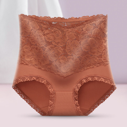夏季新款女士內褲純棉收腹提臀全棉透氣抗菌襠蕾絲大碼高腰三角褲