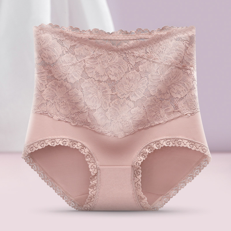 夏季新款女士內褲純棉收腹提臀全棉透氣抗菌襠蕾絲大碼高腰三角褲