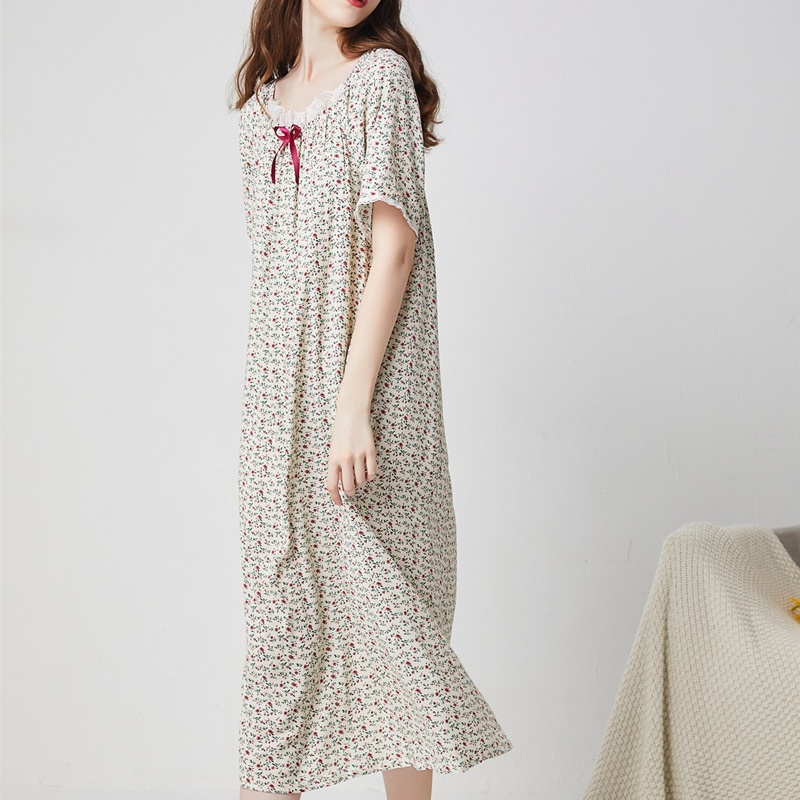 夏季女長短袖純棉歐美超長加大尺碼寬鬆公主睡衣睡衣家居服