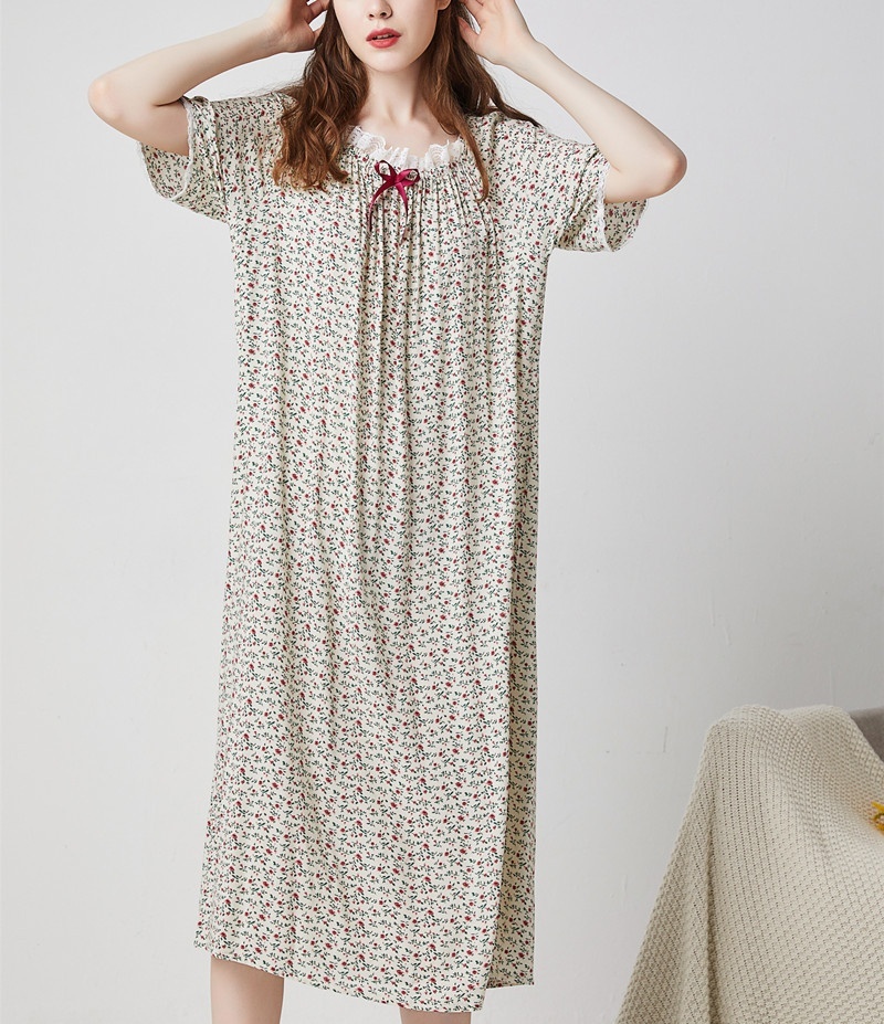 夏季女長短袖純棉歐美超長加大尺碼寬鬆公主睡衣睡衣家居服