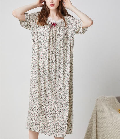 夏季女長短袖純棉歐美超長加大尺碼寬鬆公主睡衣睡衣家居服