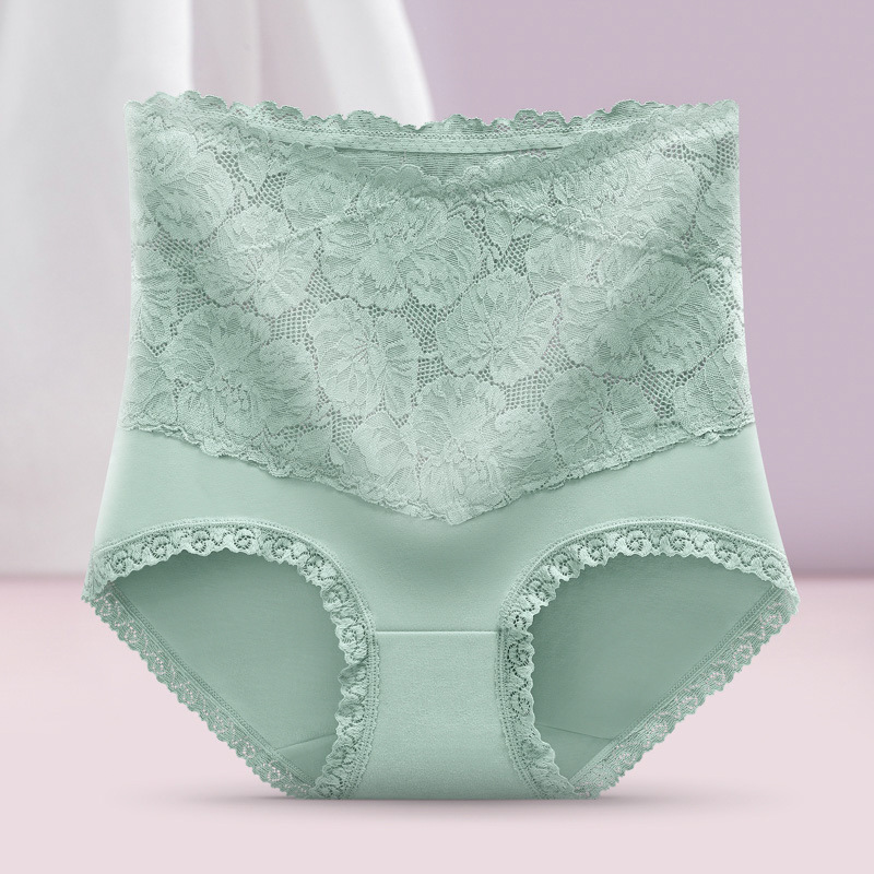 夏季新款女士內褲純棉收腹提臀全棉透氣抗菌襠蕾絲大碼高腰三角褲