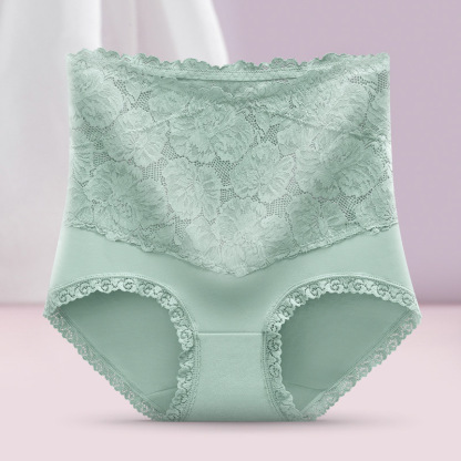 夏季新款女士內褲純棉收腹提臀全棉透氣抗菌襠蕾絲大碼高腰三角褲