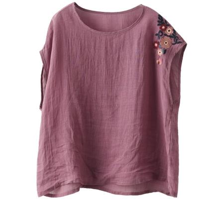 夏季新款文藝復古百支細苧麻上衣刺繡襯衫寬鬆無袖背心