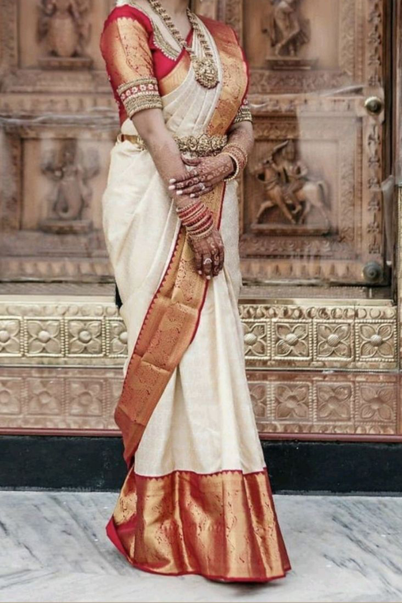 White Soft Silk Banarasi Style Saree