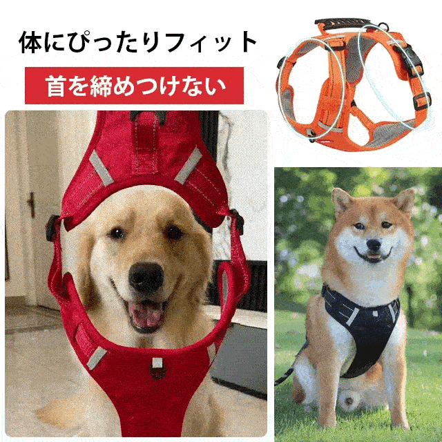 GIIPET-ペット用ハーネス　引っ張り防止　一体式　脱着簡単　反射機能　グリップ付き-Giipet
