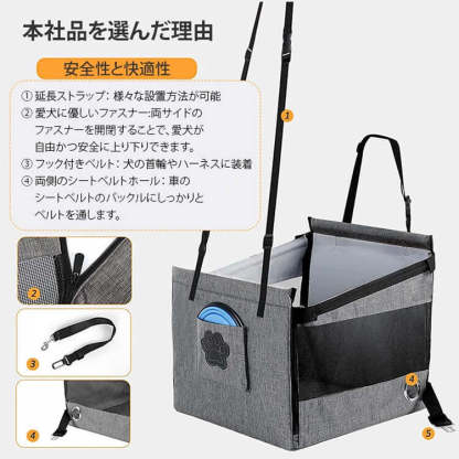 giipet-ペット用ドライブベッド　大容量　取り付け簡単　収納便利　3WAY　小型犬　中型犬　大型犬-Giipet