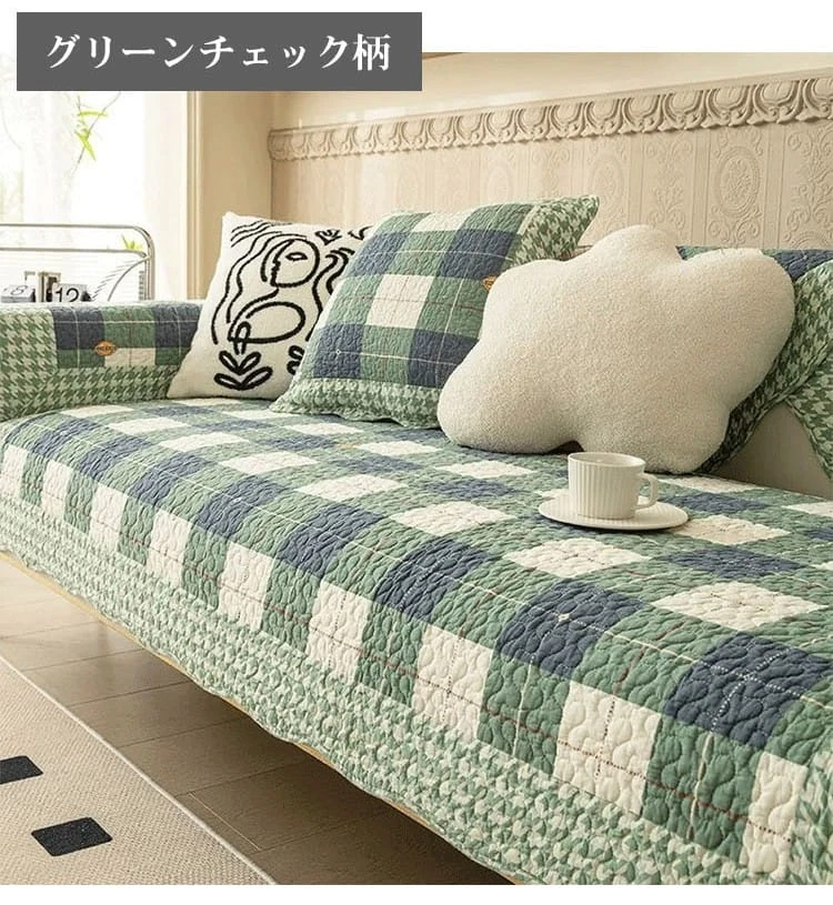 Giipet-ソファカバー 綿製 チェック柄 犬猫対策 引っかき傷に強い 耐