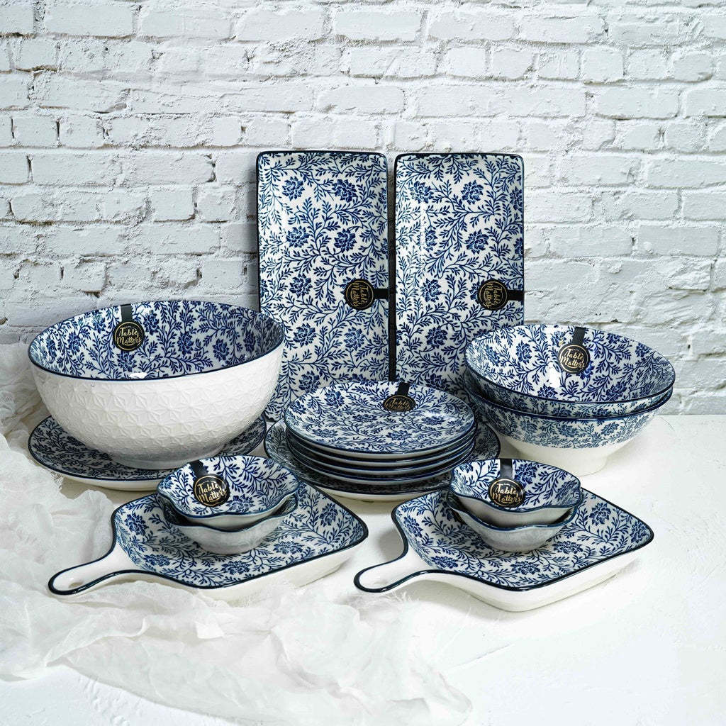 Bundle Deal - Floral Blue Collection 17PCS Dining Set [Plates / Plate, Saucer, Bowl]