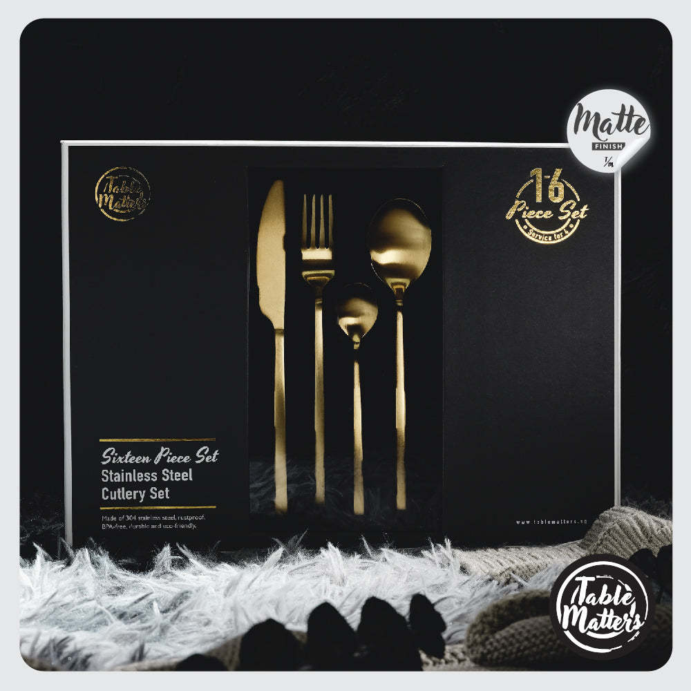 Cubic 16 Piece Stainless Steel Cutlery Set (Matt Gold)