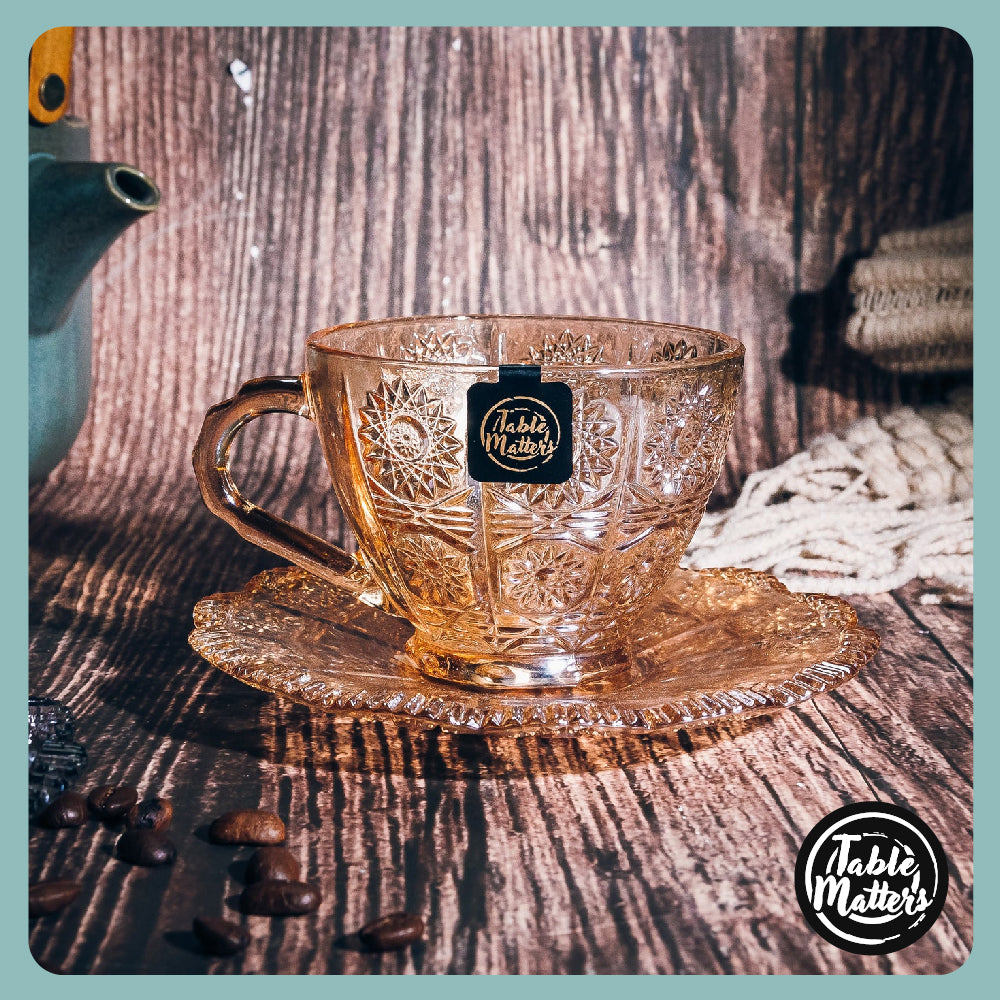 TAIKYU Amber Lace Glass Cup and Saucer - 180ml