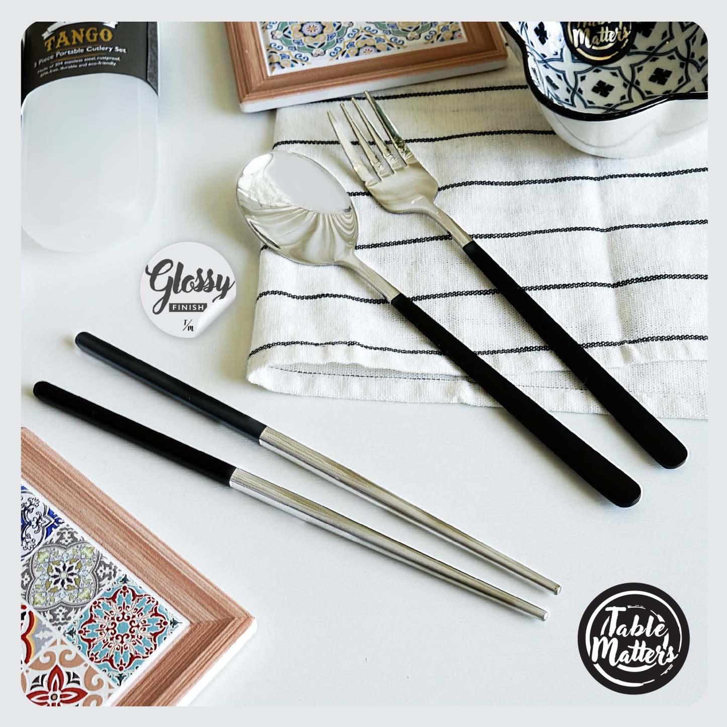 Tango 3 Piece Portable Cutlery Set (Black)