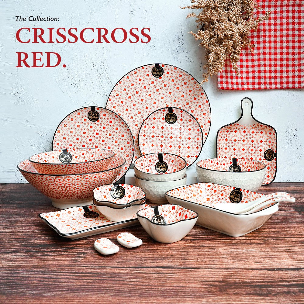 [$21 Deal] Bundle Deal - Crisscross Red 8PCS Dining Set