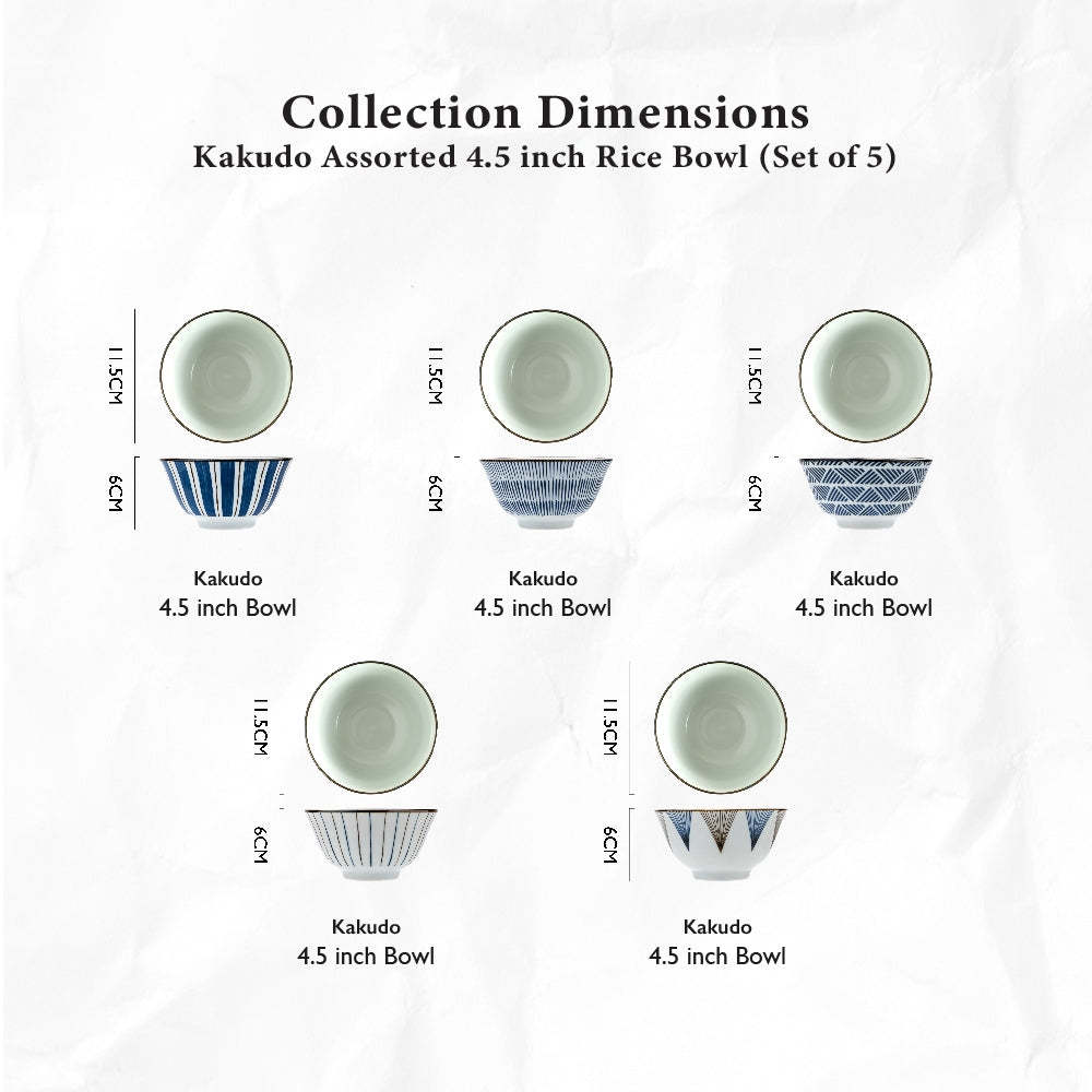 Kakudo Assorted 4.5 inch Rice Bowl (Box Set of 5)